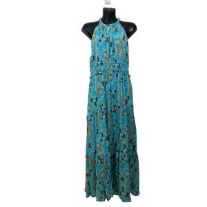 ALC size 12 Elara Printed High Neck Tiered Midi Dress Pleated Silk $595
